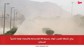 رياح نشطة تضرب تبوك بسرعة 49 كم/ساعة والأرصاد توجه تحذيراً للسكان
